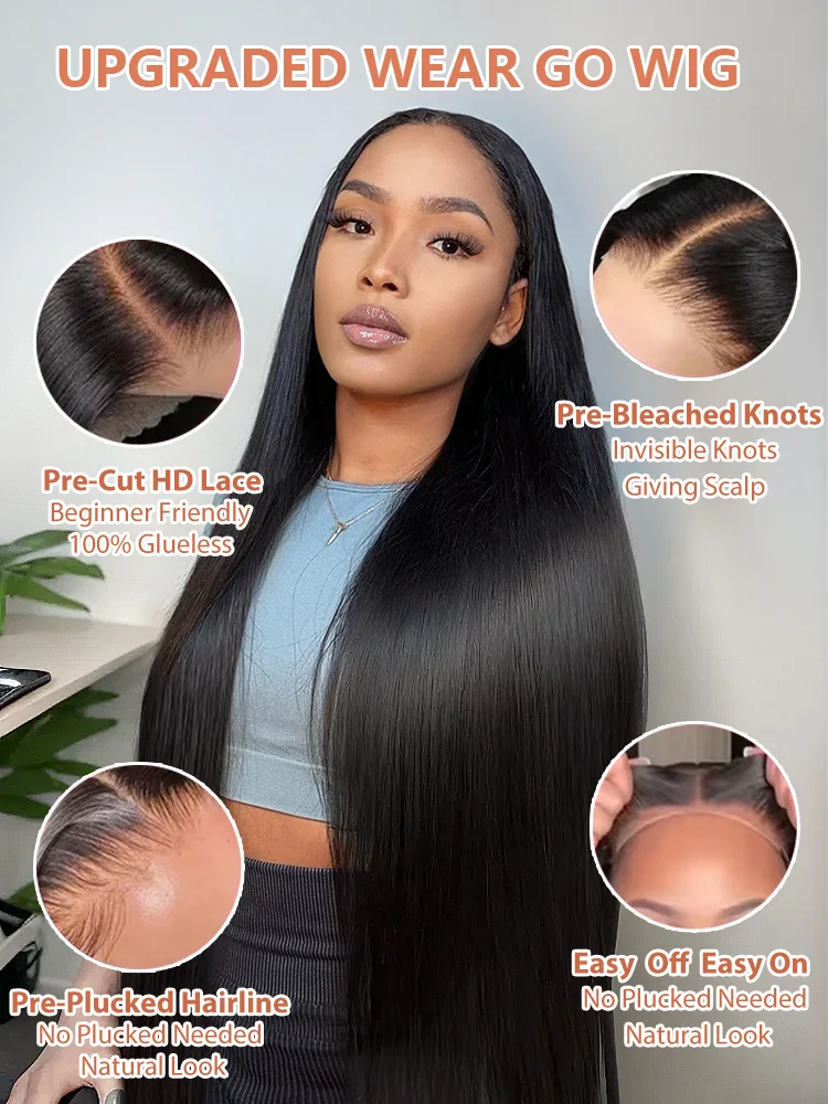 Mossily 30 42 Inch 13x6 HD Lace Front Human Hair Wigs Bone Straight Black Wig 5x5 Lace Closure Glueless Preplucked Remy Raw 250% image 4