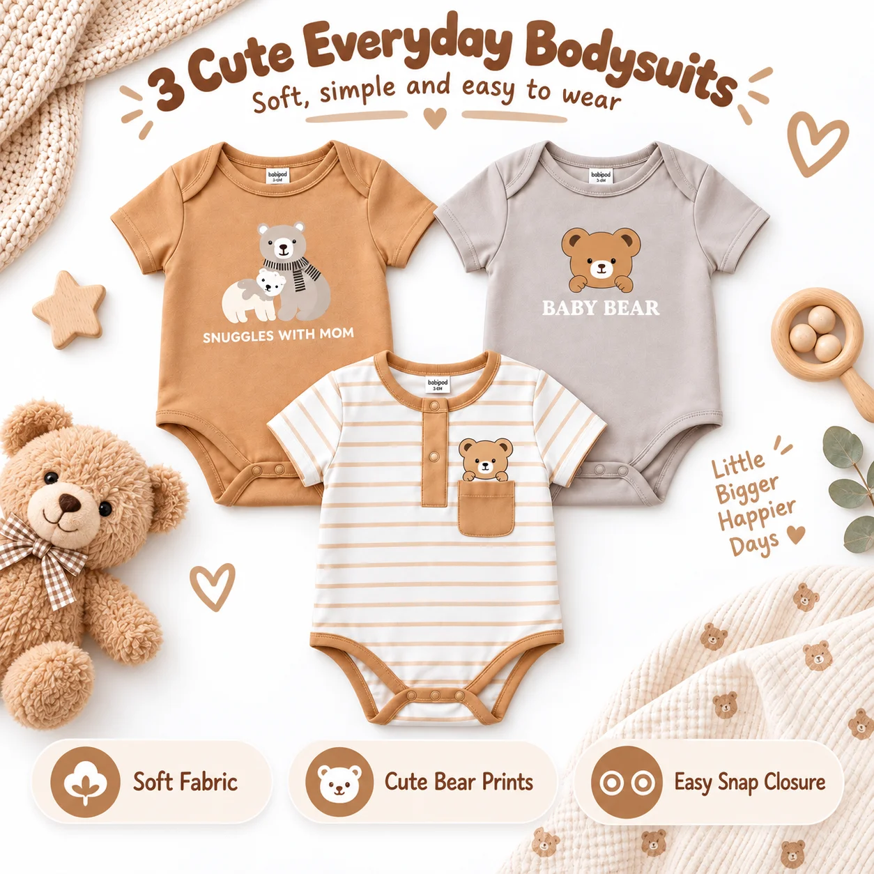 ชุดบอดี้สูทเด็กทารก 3 ชิ้น ลาย - Baby Clothing Neutral บทวิจารณ์และราคา