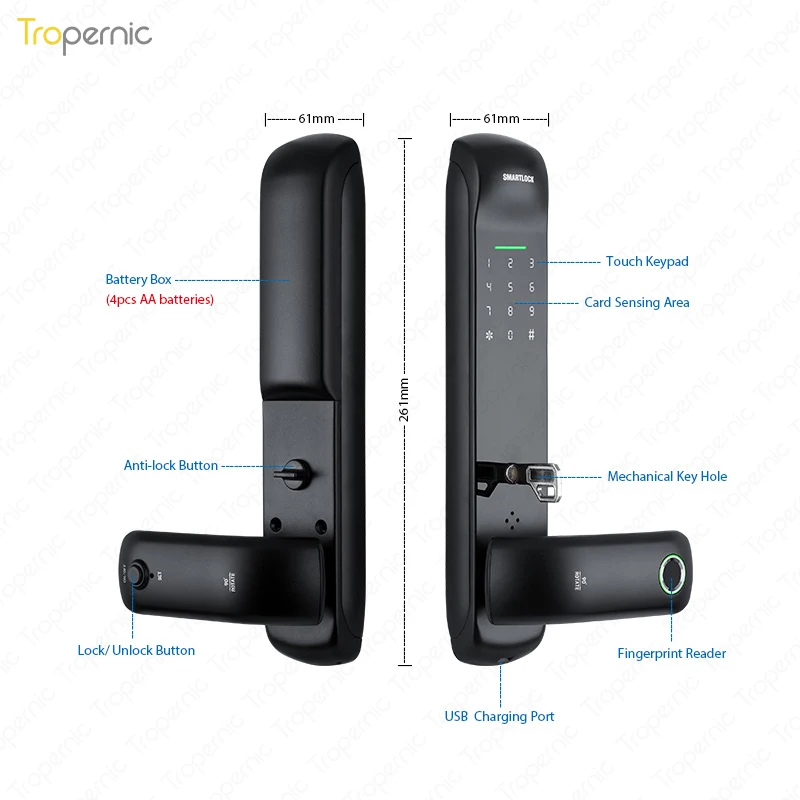 Tuya Smart Home Electronic Lock With WiFi Biometric Fingerprint Smart Door Lock Digital Password APP Unlock Security Protection