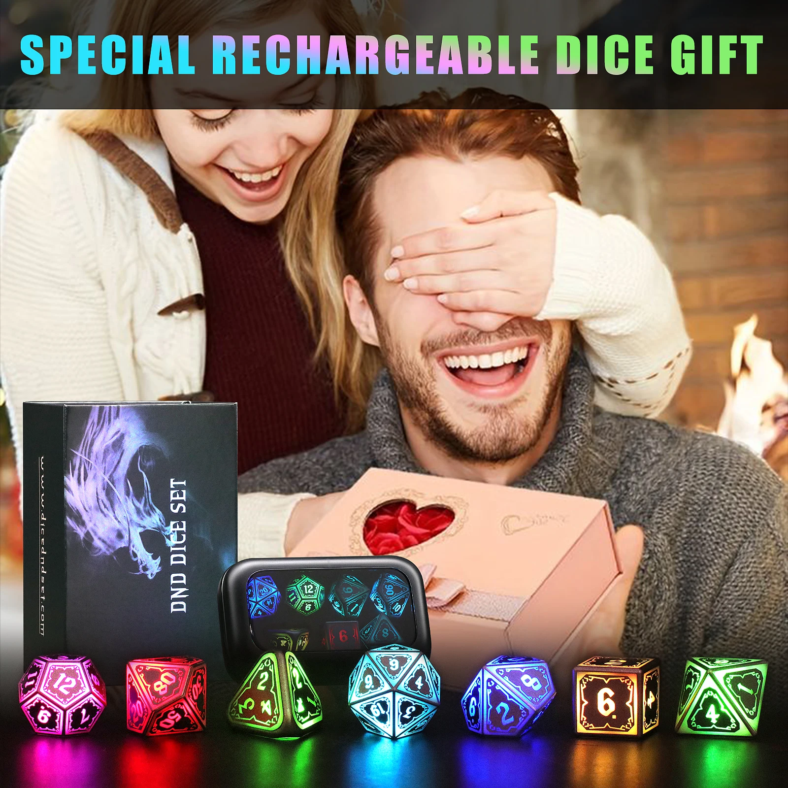 Wireless Charging Light up Dice, Rechargeable DND Dice Set for Dungeons and Dragons LED D&D Dice Set