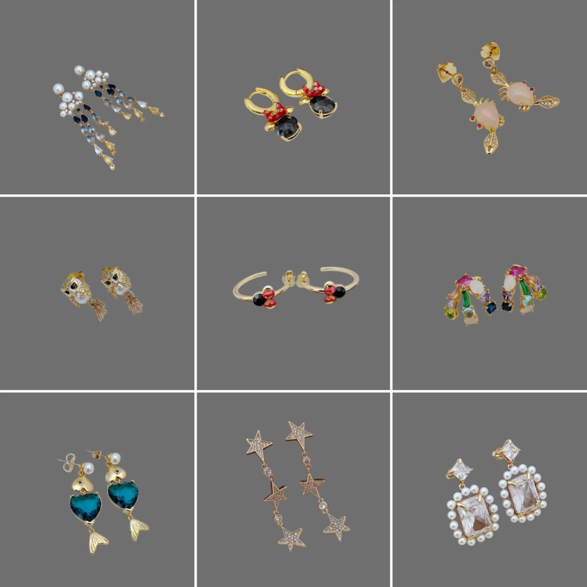 

Kate Style Gold Star Fish Carton Nature Stone Earrings For Women With Card Pearl Jewelry Birthday Christmas Gift