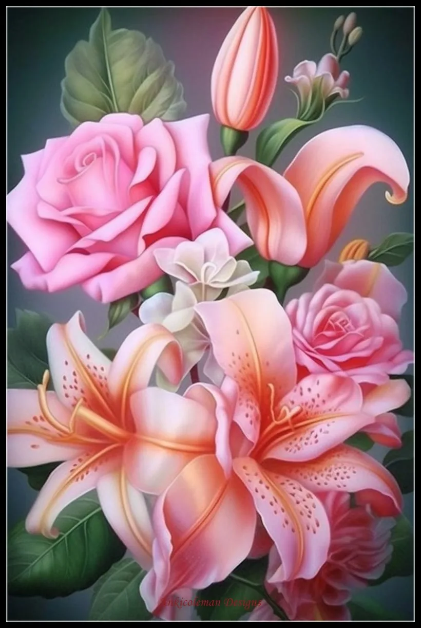 Embroidery Counted Cross Stitch Kits Needlework - Crafts 14 ct DMC Color DIY Arts Handmade Decor - Pink Roses and Lilies