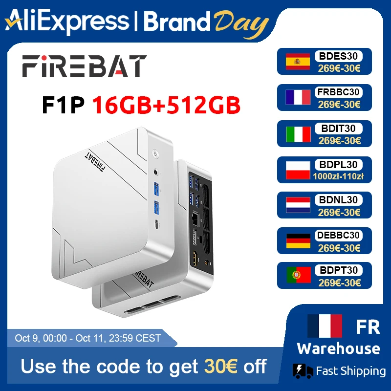Firebat F1P Mini PC AMD Ryzen 7 H255 16GB LPDDR5 512GB SSD Win11 Pro Mini Computer Desktop USB 4.0 Wi-Fi 6 BT 5.2
