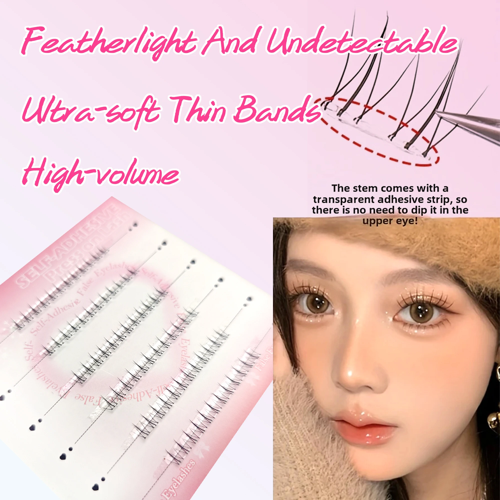 6 rangées de faux cils sans colle, style naturel et léger, ultra-léger et ultra-fin