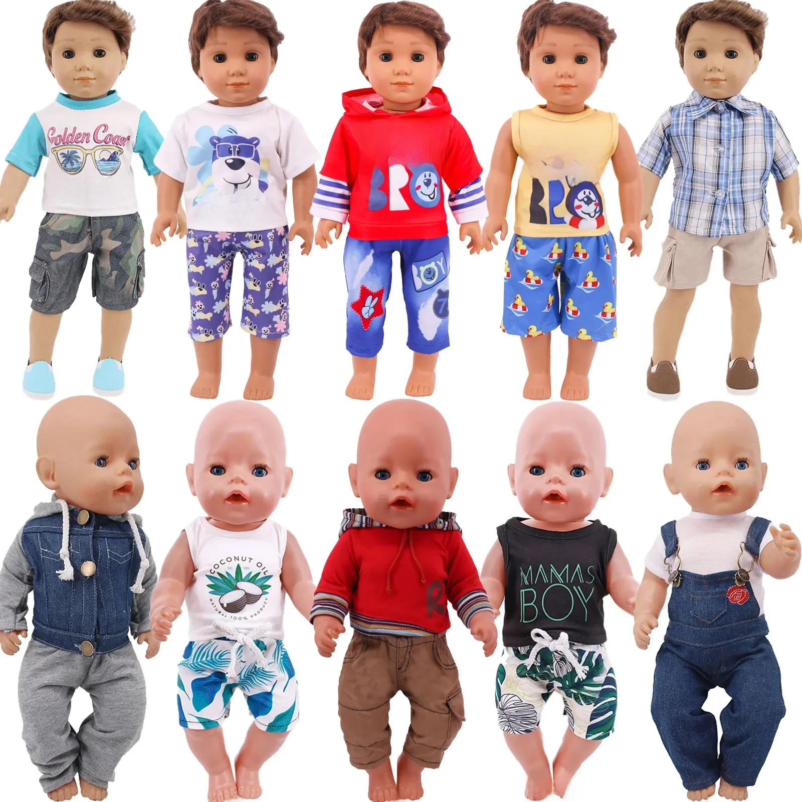 Born Baby Doll Clothes Outfit Bear Print Casual Home Wear dla lalek 43 Cm Baby Reborn Logan Boy Dolls, nasza generacja akcesoriów Zabawki — zdjęcie 2