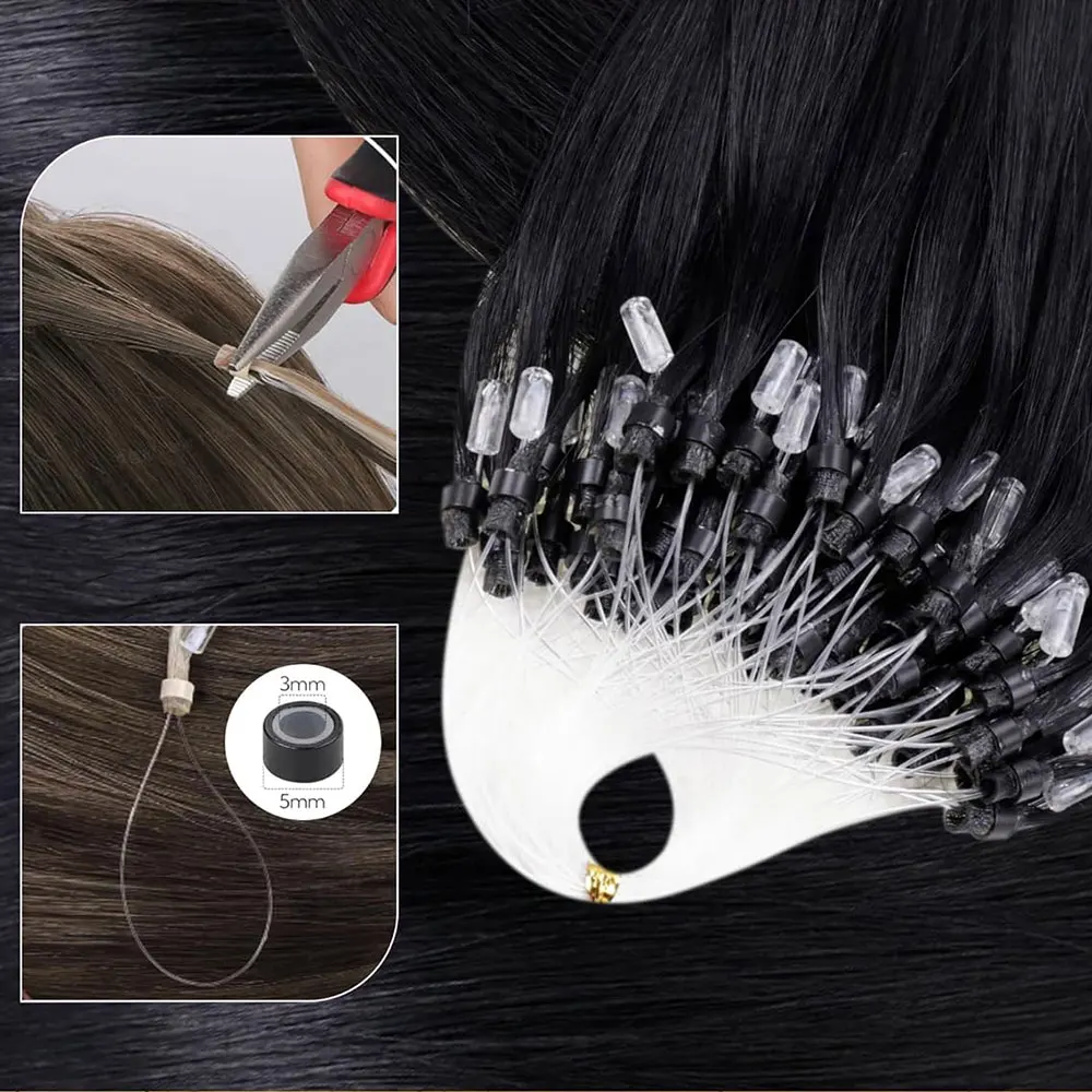 Micro Loop Hair Extensions Human Hair 22 Inch 50g/Pack Real Remy Human Hair Natural Black Micro Beads European Hair Extensions