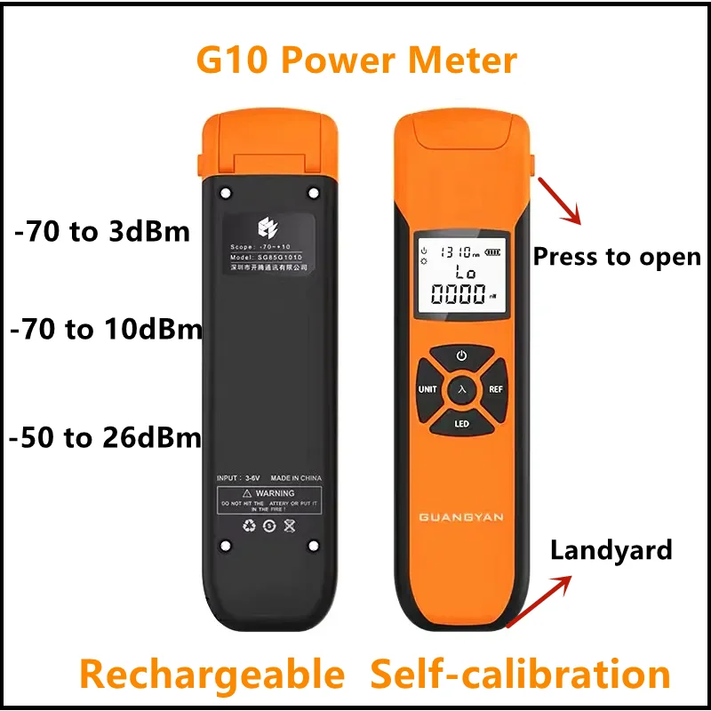 

High precision Rechargeable Power Meter Fiber Optic Power Meter G10 with flash light OPM Ftth SM Free shipping With Landyard