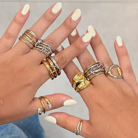 Uworld Trendy Real Gold Plated/Silver Colors Stainless Steel Stacking Spinelli Interlocking Multi Ring Minimalist Statement Jewe