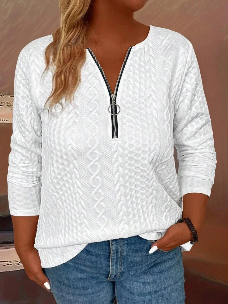 Odzież damska T-shirt jesienno-wiosenny Odzież z zamkiem błyskawicznym dla kobiet Trendy damskie T-shirty Plus Size T-shirty z długim rękawem Kobieta — zdjęcie 2