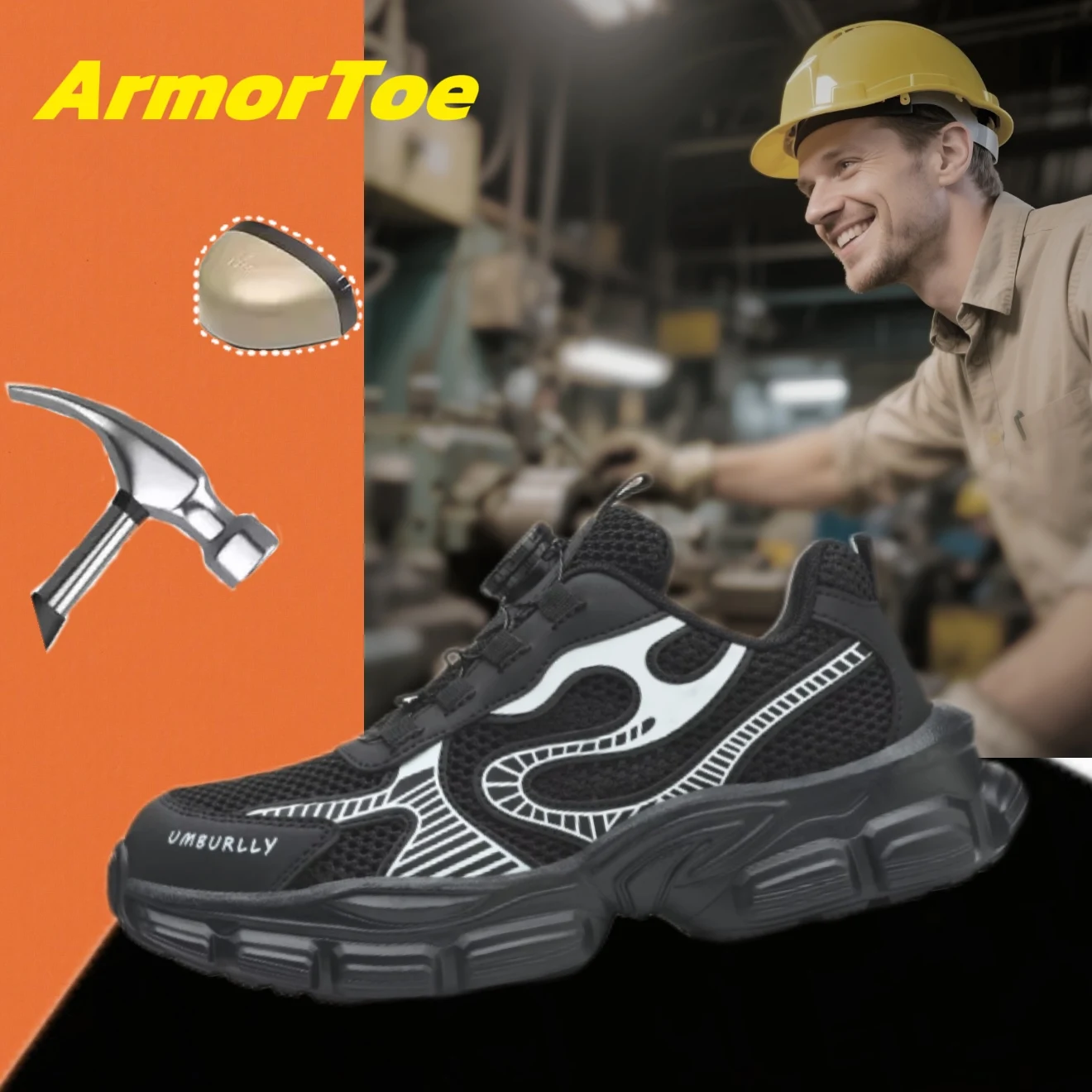 

ArmorToe Technology Rotary Buckle Steel Head Anti-smash Safety Shoes Comfortable Wear Sports Shoes Work Shoes #Armor2758
