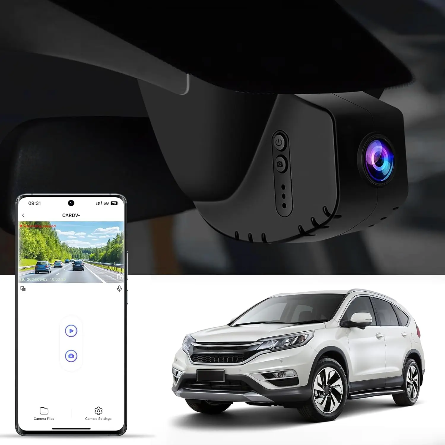 

Видеорегистратор 4K подходит для Honda Civic 2022 2023 2024 2025 Type R Sport LX EX Touring, OEM Look, UHD 2160P Video, WiFi&APP, легко вставить