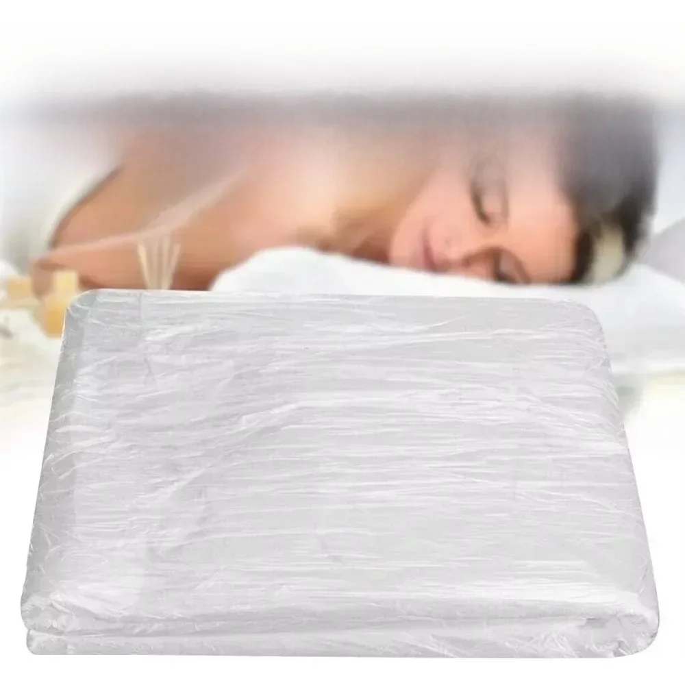 Draps de lit en plastique jetables, 100 pièces, couvre-lit, SPA, Massage, Table de traitement, lit de beauté Transparent, Film étanche