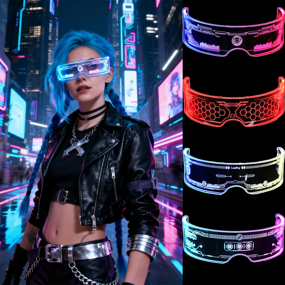 

4 pair of colorful LED lighting cyberpunk style fashion glasses, with 12 modes of rainbow colors, party bar disco atmosphere glo