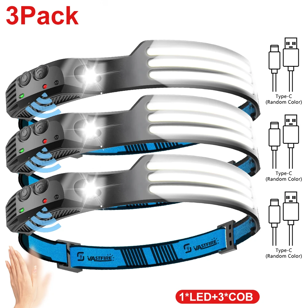 1-3 STUKS LED Heldere Koplamp USB Oplaadbare Hoofdzaklamp Bewegingssensor Draagbaar 10W Voor Kamperen Hardlopen Wandelen Vissen