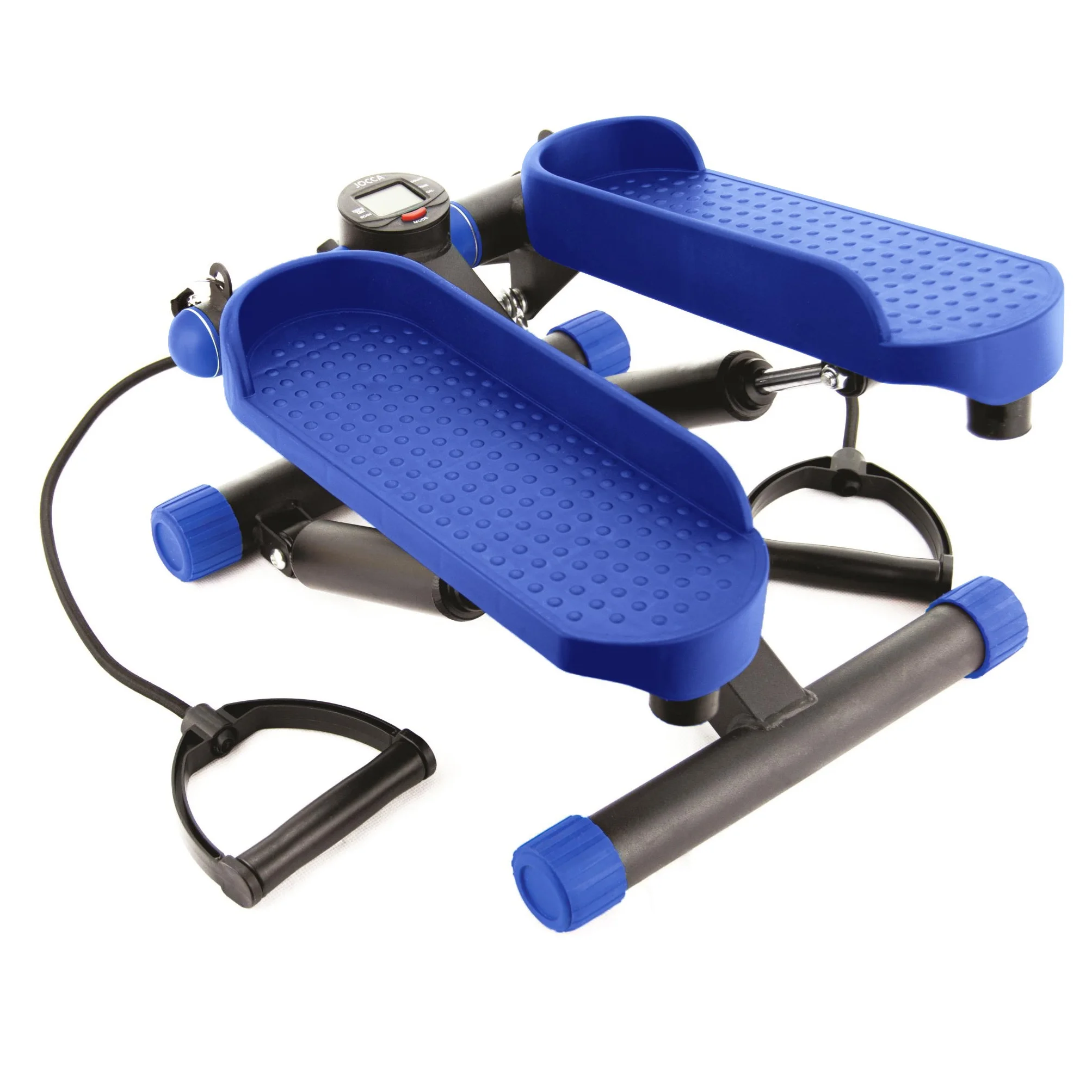 Blue hydraulic JOCCA STEPPER with extenders. FITNESS equipment with resistance bands to lose weight and gain resistance. Full body training at home. Easy to store.