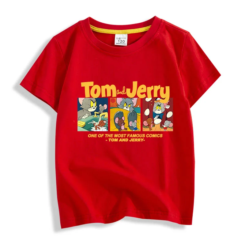 Summer Hot-selling Tom And Jerry Print Children\'s 100% Cotton Short-sleeved Loose Comfortable T-shirt Boys And Girls T-shirt