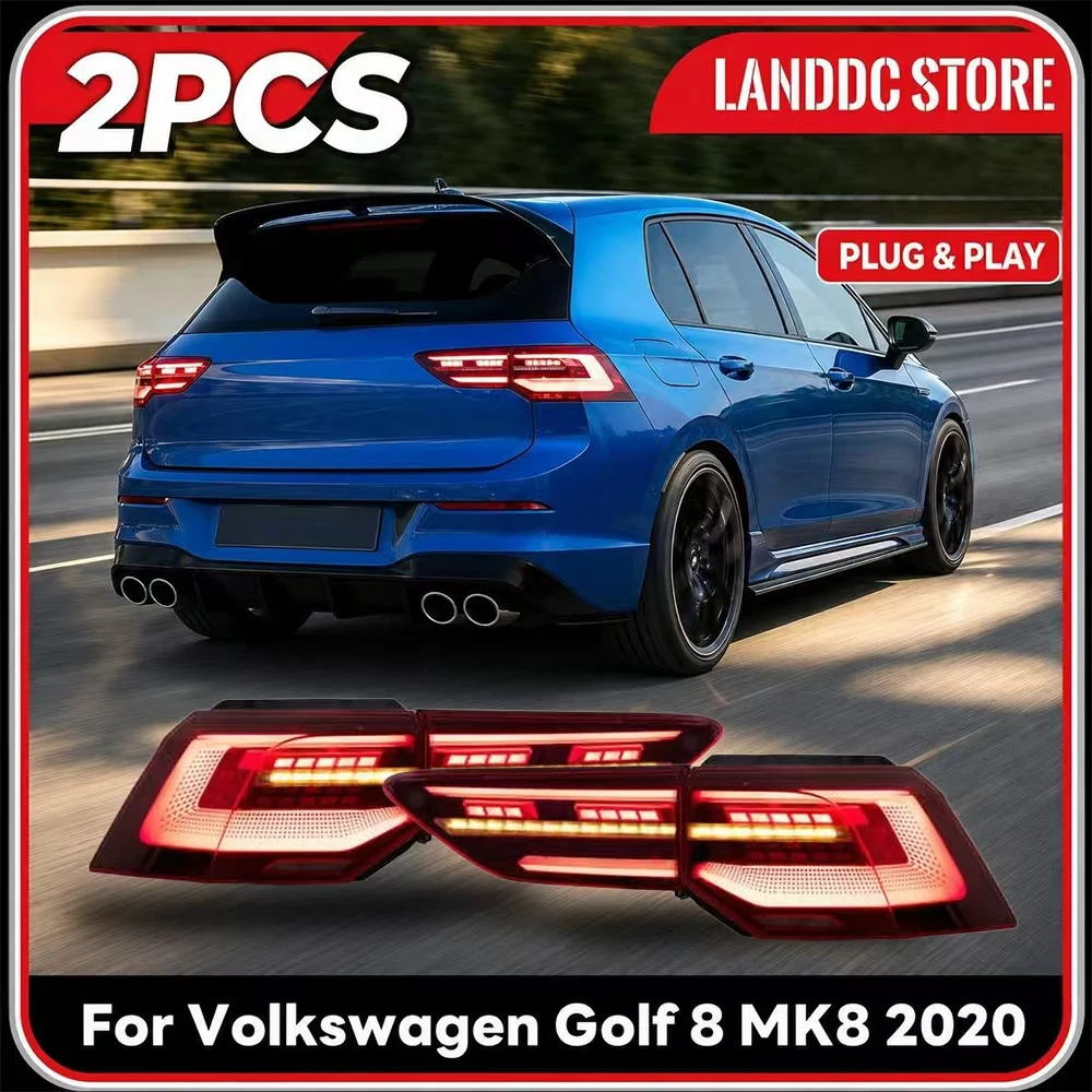 2-teiliges LED-Rücklicht-Set für Volkswagen Golf 8 MK8 2020-UP mit Bremslicht, sequenzieller Blinkfunktion und Rückleuchte
