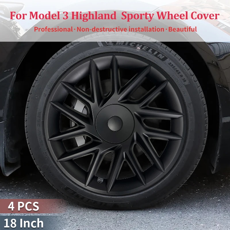 

4PCS HubCap for Tesla Model3 Highland 18 Inch Sporty Style Performance Wheel Cap Automobile Full Rim Cover Accessories 2023-2024