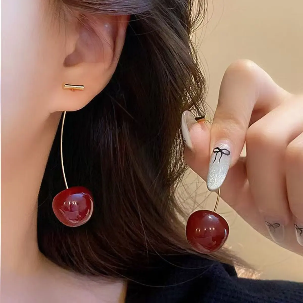 Sweet Red Cherry Earring for Women Trendy Korean Small Fresh Sweet Lovely Cherries Pendant Fruit Earrings Party Jewelry Gifts