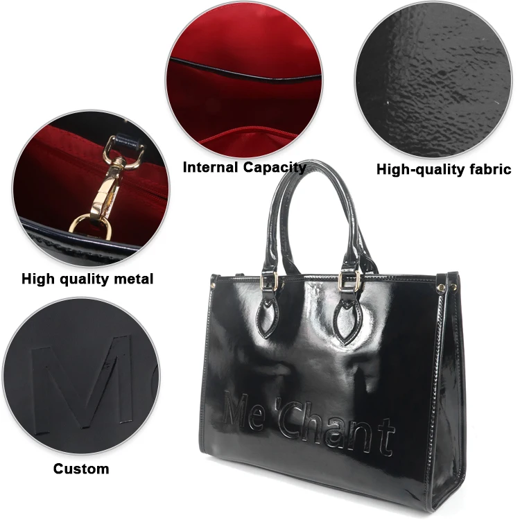 Women Black Glossy Patent PU L - Structured Handbag Work 评论和价格