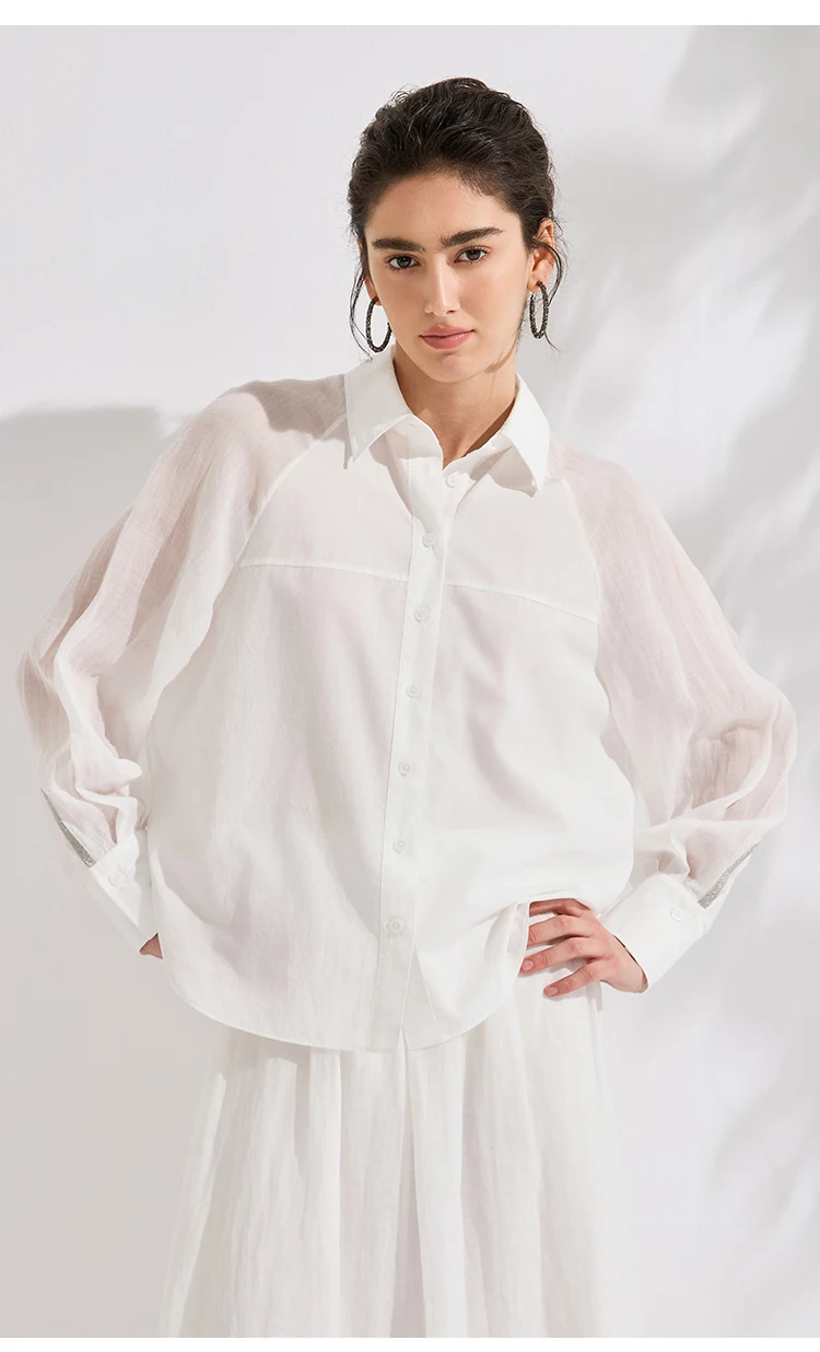 KX7613727 Luxuriöses Damenhemd aus Ramie-Baumwoll-Lyocell-Mischung, Designer-Eleganz, Locker Geschnitten, Schicke Sommerbluse – Detail 3