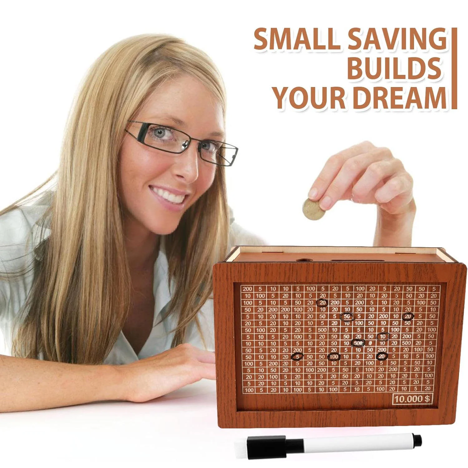 Home Security Number - Wooden Savings Challenge Box, Number Grid