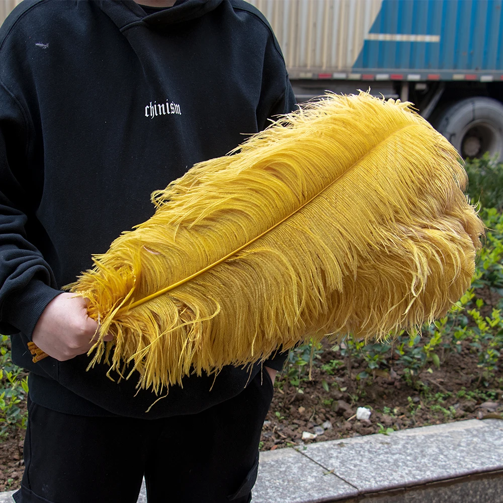 10Pcs Large Ostrich Feather 15-50cm Golden Yellow Fluffy Plumes for Crafts DIY Wedding Table Centerpieces Decoration Accessories