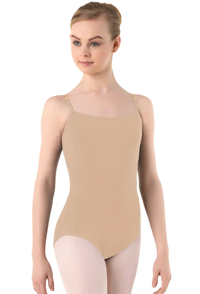 Girls Camisole Dance Leotard for Ballet, Adjustable Detachable Clear Straps, Full Front Lining