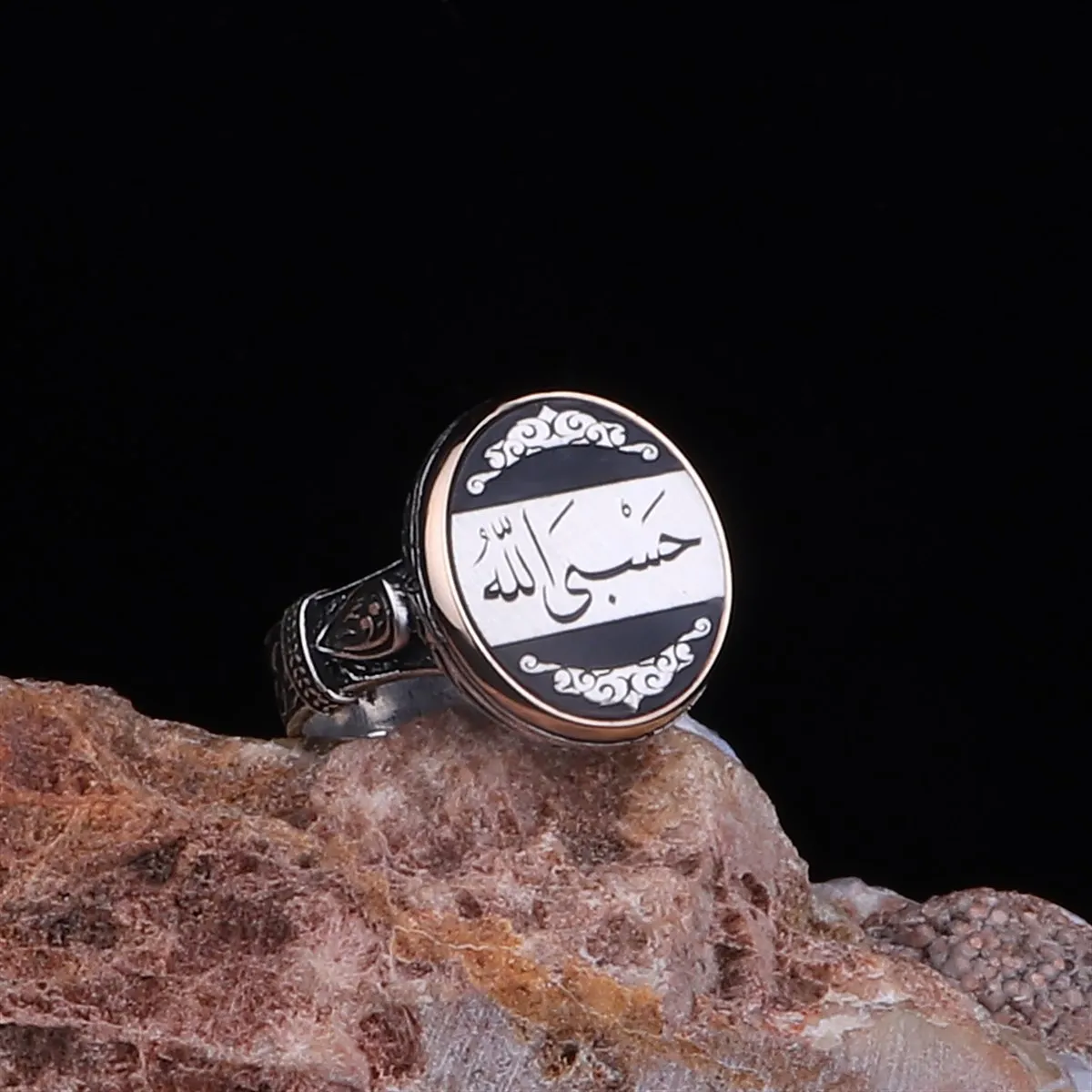 ElegaSolid 925 Sterling Silver Hasbi Allah (Allah is Suffıcient For Me) Islamic Men's Ring Handmade Silver Jewelry