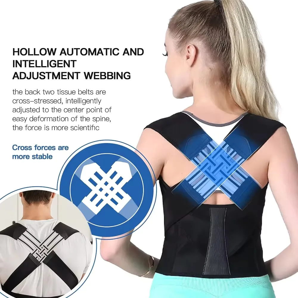 Adjustable Posture Corrector Back Support Belt Men Women Spine Alignment Lumbar Shoulder Brace Upper Back Pain Relief - view 2