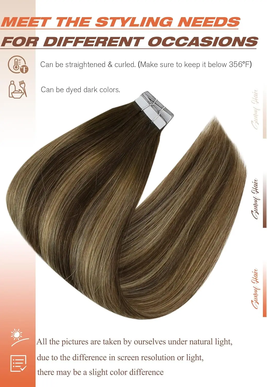 Extensiones de cabello con cinta VeSunny Remy, 100% cabello humano brasileño Natural, 12-24 pulgadas, 30 y 50G, Color Balayage, cinta sin costuras