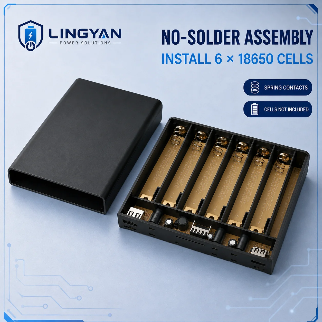 DIY 18650 UPS Assembly Box 6-Slot 5V 9V 12V Multi-Output Uninterruptible Power Supply for Router Modem CCTV No Battery