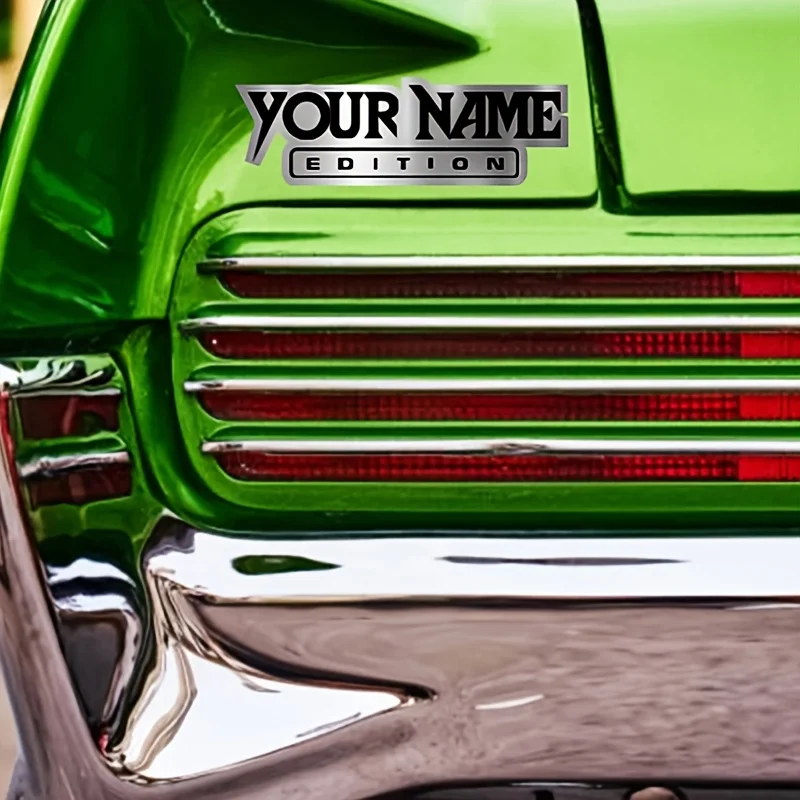 Custom Stainless Steel Car Emblem with Personalized Text and a Brushed Metal Surface, Silver Racing Logo with Uv Printed Custom Letters, Is the Perfect Gift for Men