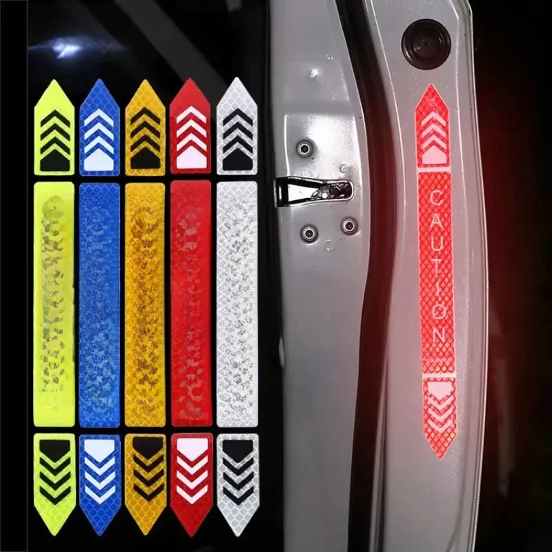 4pcs 2024 Car Safety Warning Reflective Stickers High Brightness Reflector Car Door Opening Safety Warn Mark Sticker Decals