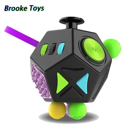 Fidget Toy Cube Anxiety Stress Relief Toys 12 Sided Stress Relief Toys Cube Sensory Finger Toys for Adults and Kids Black