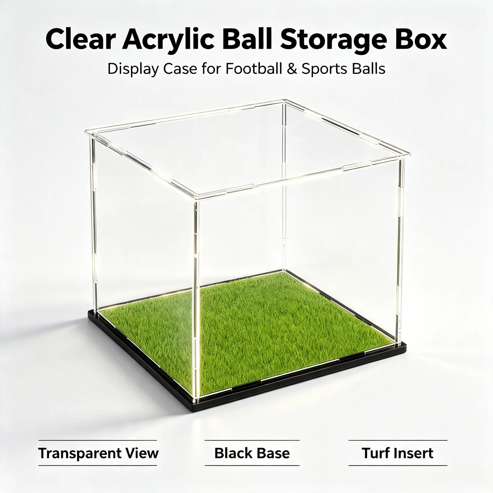 Detachable Acrylic Ball Display Case Dustproof Football Rugby Storage Box With Artificial Grass Base Stand for Desktop Display