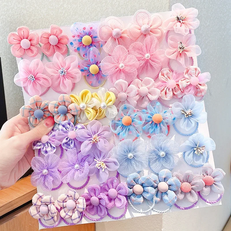 Lot de 10 élastiques à cheveux en maille à fleurs pour enfants, avec une bonne élasticité, bandeau pour bébé, coiffe de princesse, élastique mignon pour fille