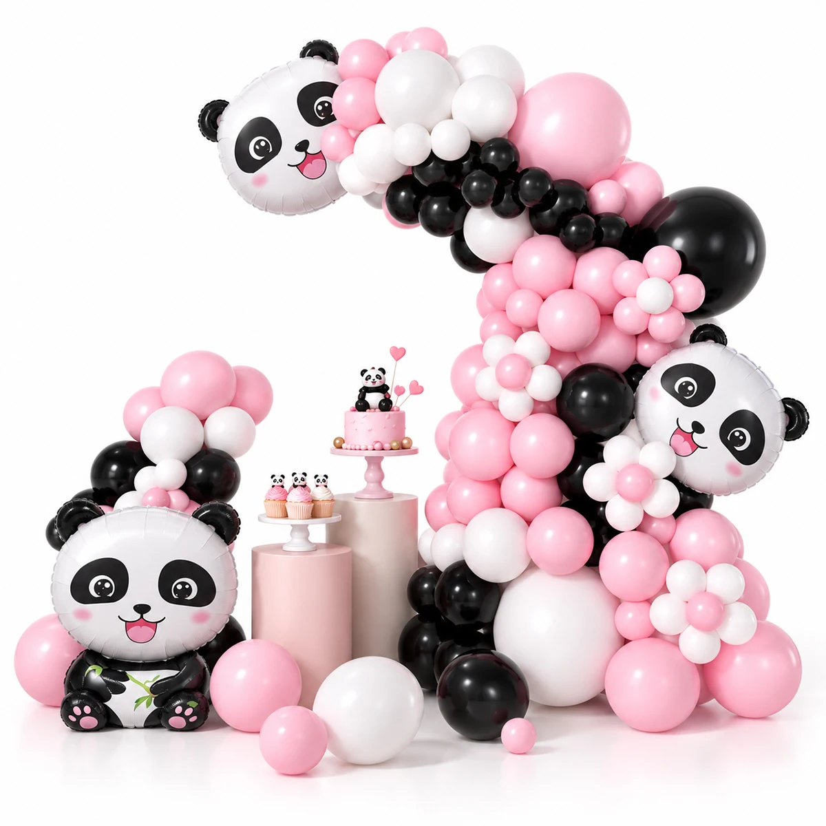 Set di 98 palloncini a tema panda, palloncini rosa, bianchi e neri, ghirlanda di palloncini a tema panda, decorazioni per feste di compleanno.