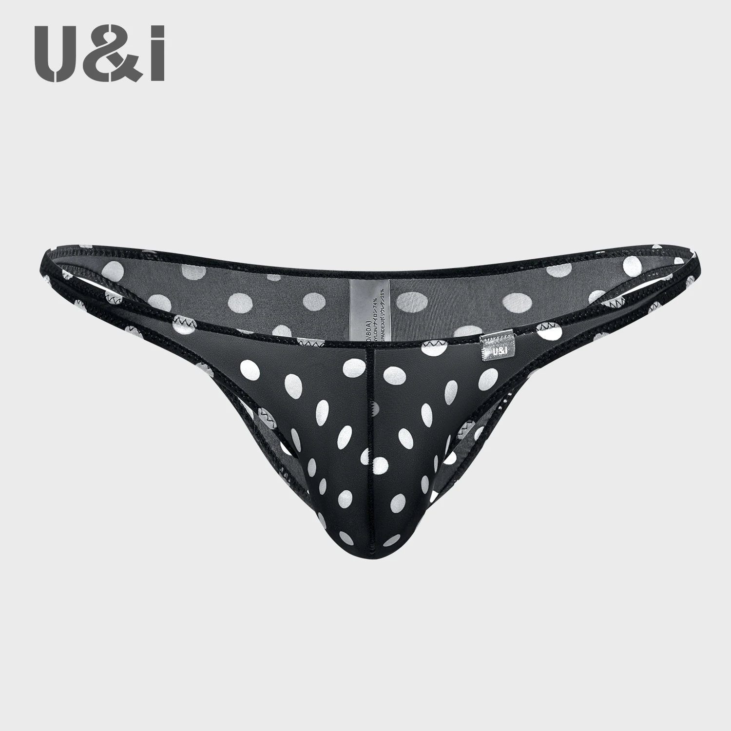 U&I sexy briefs men\'s ultra low waist half hip U convex bikini dot print micro transparent thin nylon