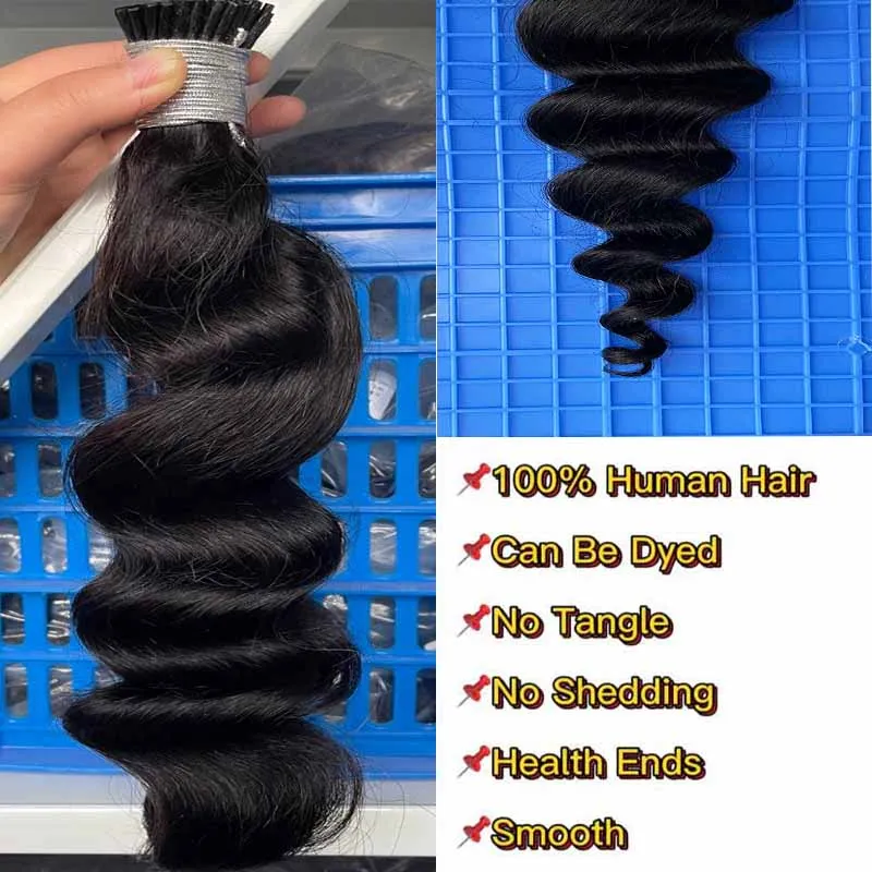 Loose Wave Microlinks Human Hair Extension For Black Women Girl Brazilian I Tip Hair Extensions Natural Virgin Itip Bundle Weave