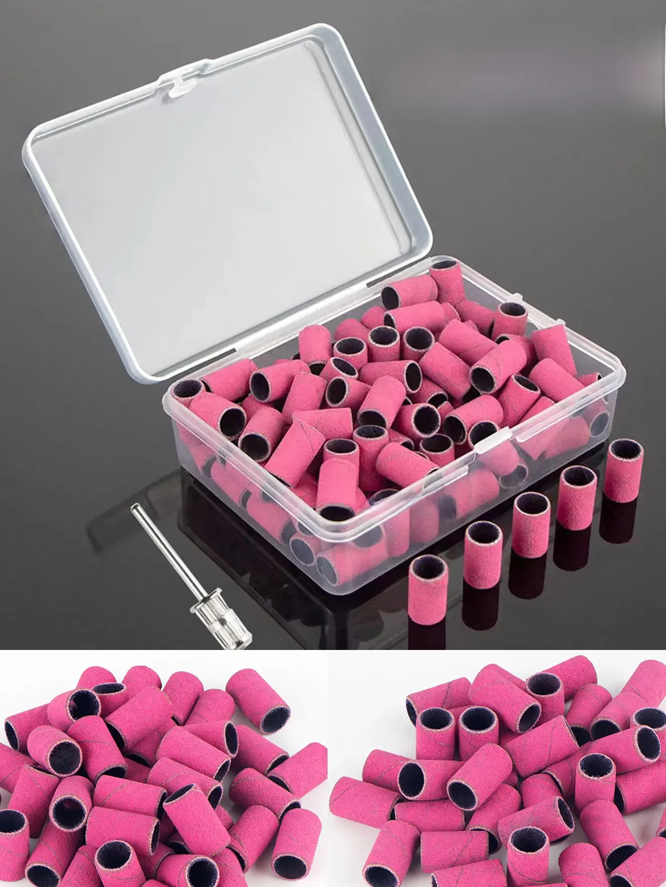 100 pièces bandes de ponçage avec 1 pièces ensemble d'arbres métalliques forets à ongles pour enlever le vernis à ongles Gel callosités de peau morte foret de coupe