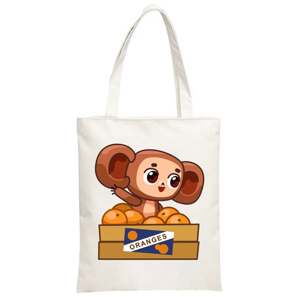 Cheburashka-Bolso de mano de lona para mujer, bolsa de mano con dibujos de monos rusos, a la moda