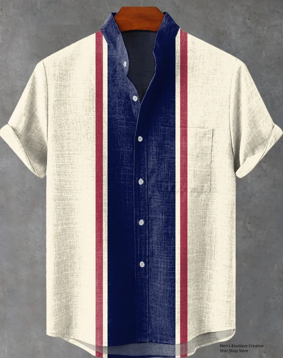 

New Linen Men's 3D Ethnic Pattern Hawaiian Shirt Casual Short Sleeve Top Loose Clothing Fashion Retro Summer Shirt Fast Shipping
