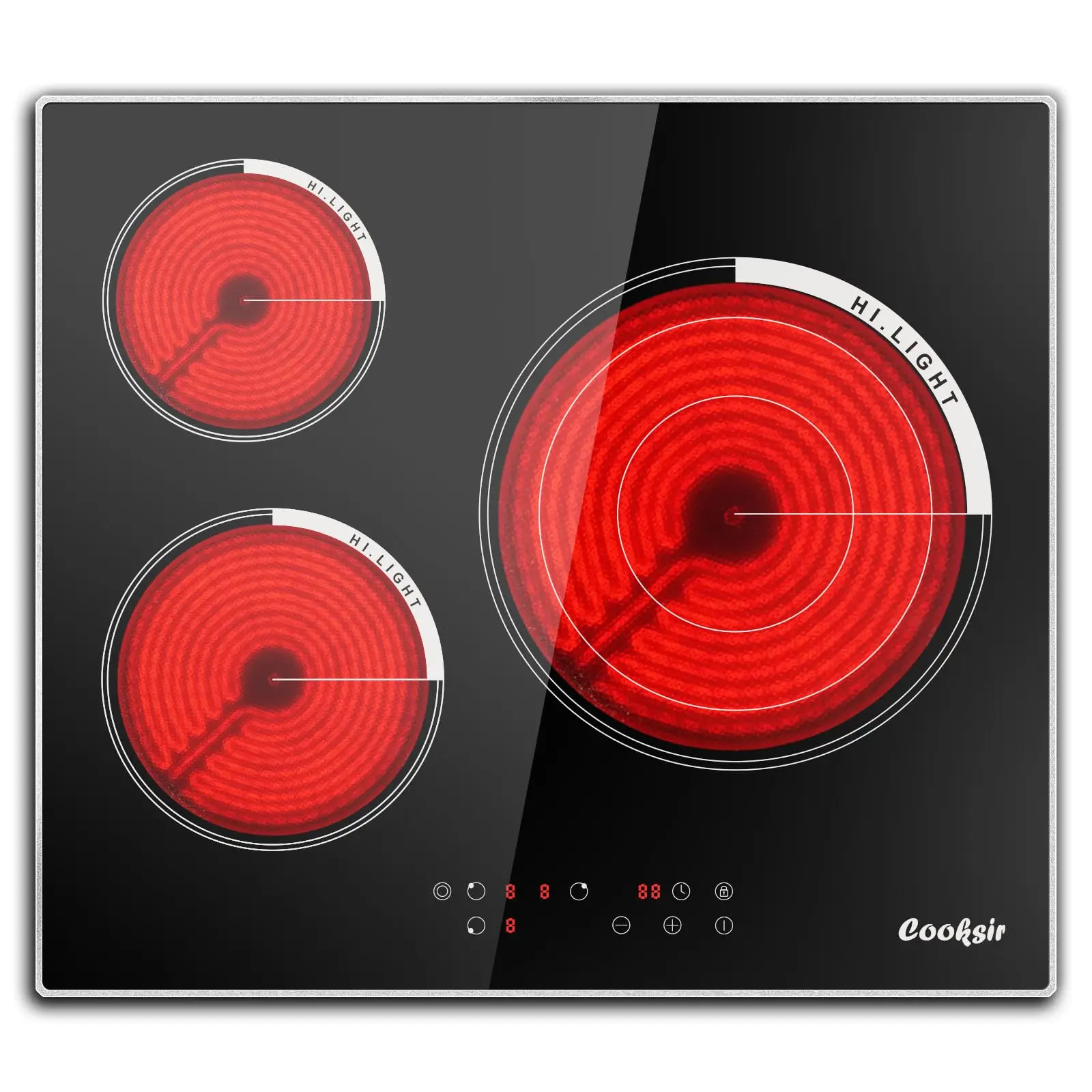 Cooksir 3 Burner Built-in 24 Inch Electric Cooktop220V-240V，5700W with Touch Control，Timer，Safety Lock，220V Hard Wired (No Plug)