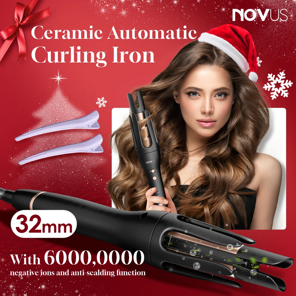 NOVUS Automatic Hair Curler Ceramic 32 Mm Big Roll Negative Ion Fast Heating 30 Min Auto Shut Down Hair Styling Appliances