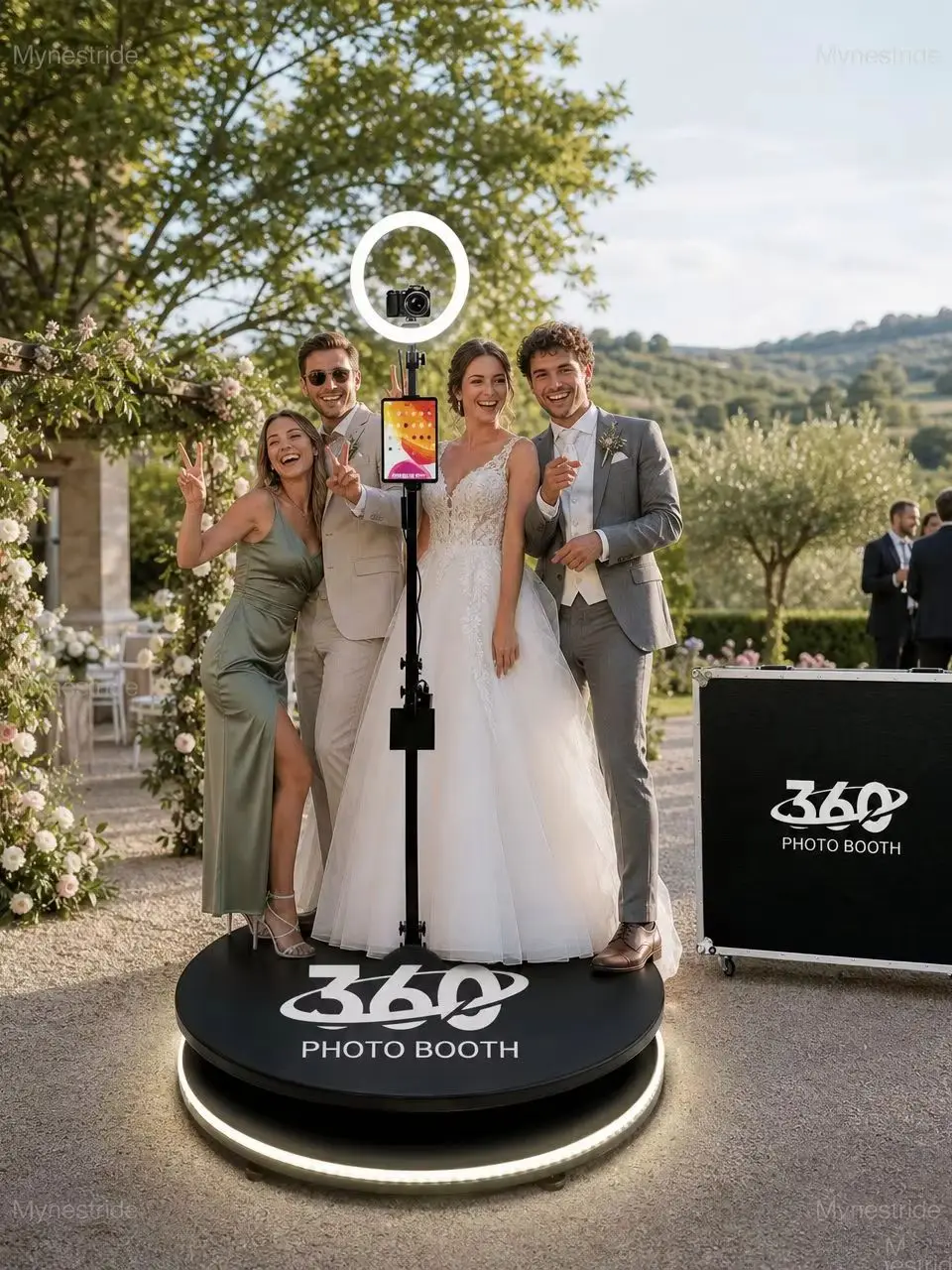 360-Grad-Fotobox-Maschine für Slow-Motion-Videos in den sozialen Medien, schnell aufzubauende rotierende Selfie-Plattform, kompatibel mit Smartphone und iPad.
