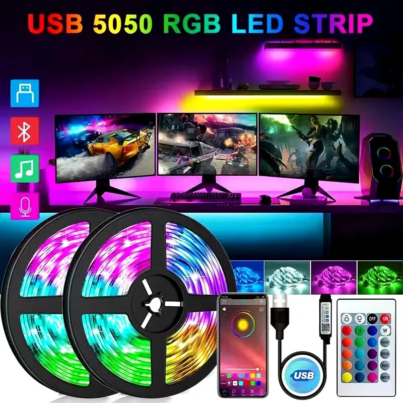 USB LED 스트립 조명, 색상 변경 RGB 조명, 유연한 리본 램프 테이프, TV LED 백라이트 축제 파티 룸 장식