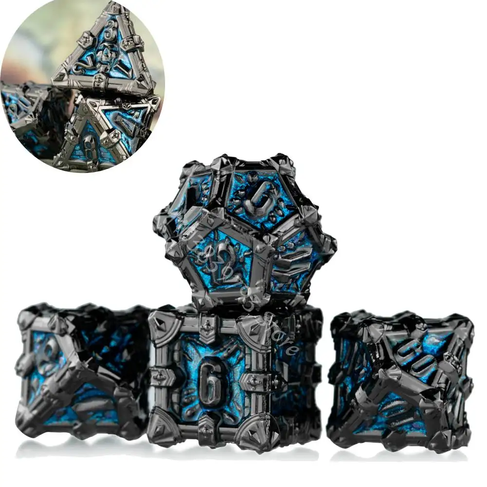 

7 шт., блестящие металлические игральные кости, наборы кубиков-скелетов для ролевых игр, многогранные металлические кости для кубиков Dungeon и Dragon Skull