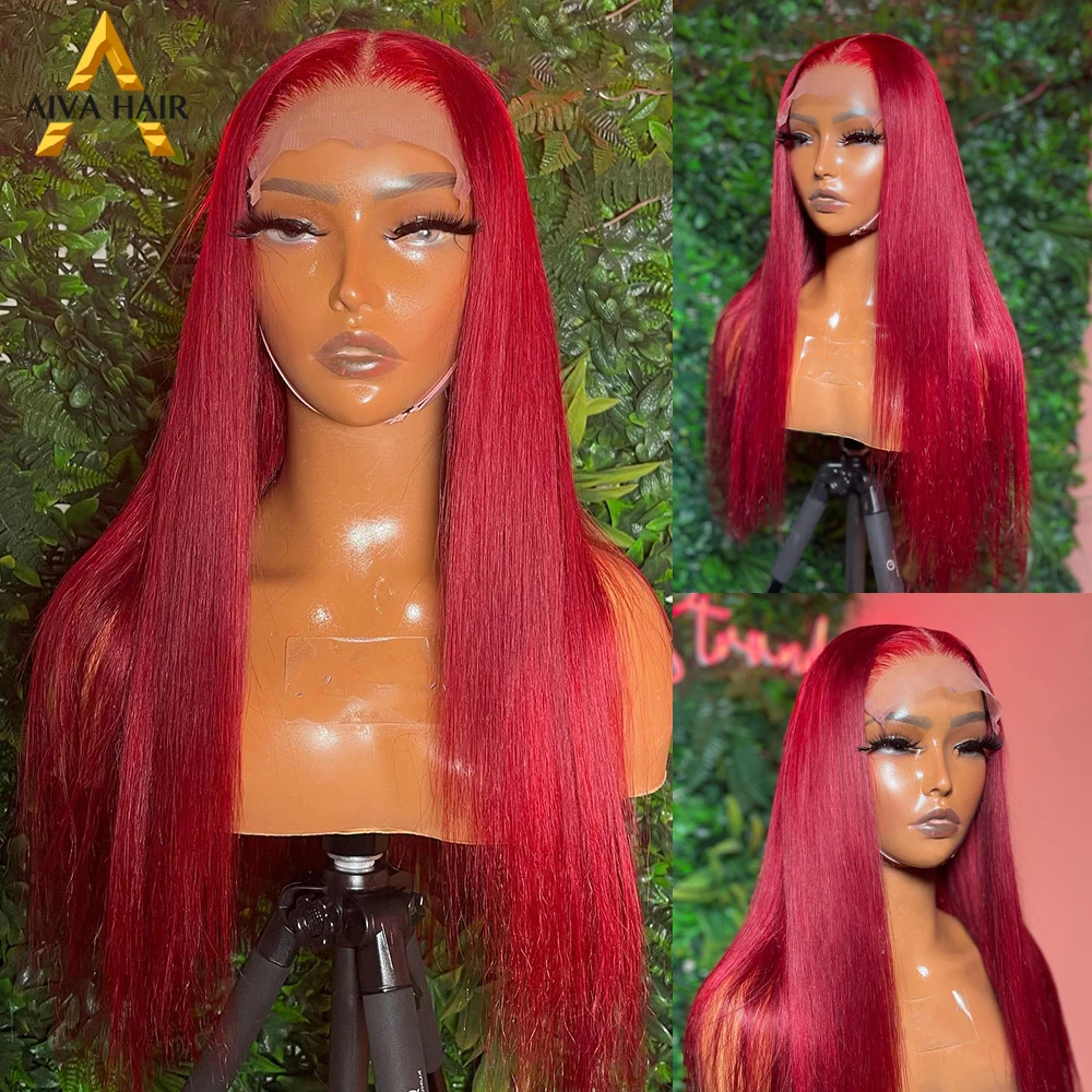 Synthetic 30 Inch Red Color Straight Wig 13X4 Lace Front High Temperature Drag Queen Cosplay Wigs For Black Women Pre Plucked