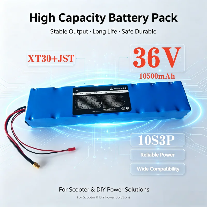 Le nouveau modèle est compatible avec les batteries lithium-ion haute capacité 36V 10S3P 18650, avec un système de gestion de batterie (BMS) intégré, servant de remplacement pour les batteries de trottinettes électriques M365.